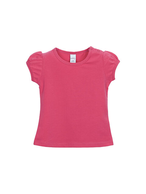 Lovetti Fuşya Basic Kız Bebek Çıtçıtlı Sıfır Yaka Karpuz Kol Tişört - S000422029-18686