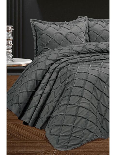 Çeyiz Diyarı Berat 3 Parça Çift Kişilik Pike Takımı 240x260 Antrasit - S000493356-29666