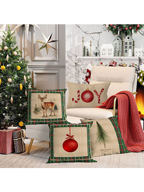Evmila 4 lü Yılbaşı Temalı Kadife Kırlent Kılıfı 43x43 cm - S000285284-23173