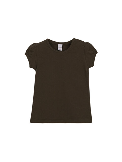 Lovetti Kahverengi Basic Kız Bebek Çıtçıtlı Sıfır Yaka Karpuz Kol Tişört - S000422029-19413