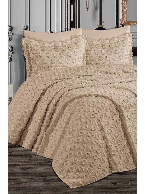 Çeyiz Diyarı Malina Ponpon 3 Parça Çift Kişilik Pike Takımı Bej - S000493361-19928