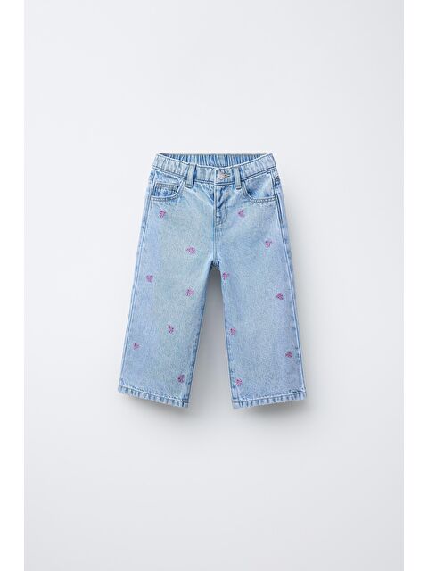 Magu Kız Çocuk Pamuklu Açık Mavi Pembe Fiyonk Nakışlı Jean Pantolon - S000425170-17234