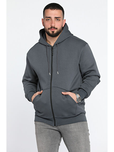 Mishar İtalia Erkek Kapüşonlu Şardonlu Fermuarlı Sweatshirt - S000326456-33408