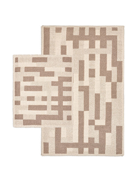 Bluenity Maze Doğal Pamuklu 2'li Banyo Paspas Seti 60X100+50X60 Cm Bej - S000420957-19928