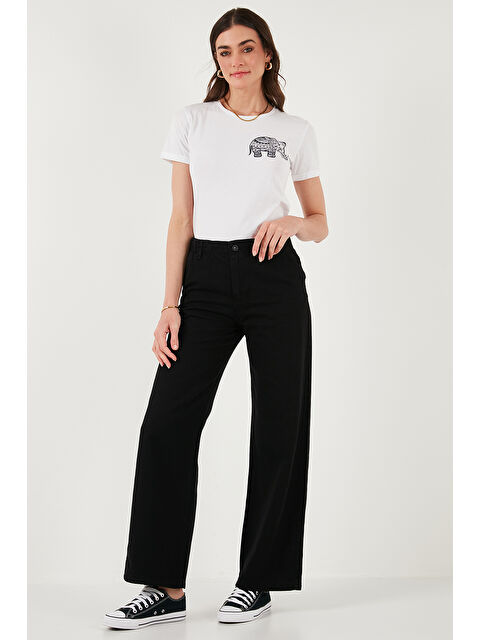 Lela Pamuklu Standart Fit Yüksek Bel Geniş Paça Pantolon 668Yp5344 - S000346531-19351