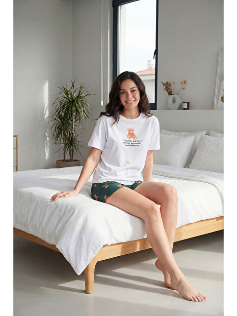 Lela % 100 Pamuk Regular Fit Desenli Şortlu Kadın Pijama Takımı 65790782