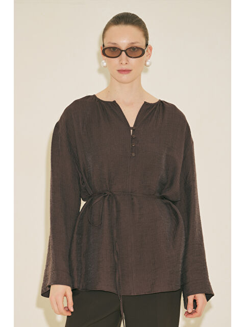 Manuka Dokulu Dökümlü Tunik Kahverengi - S000529549-19413