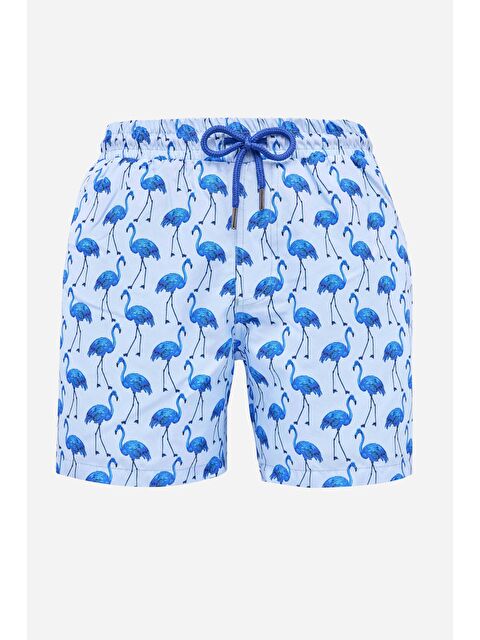 TUDORS Erkek Standart Fit Hızlı Kuruyan Desenli Beyaz Mayo Deniz Şortu