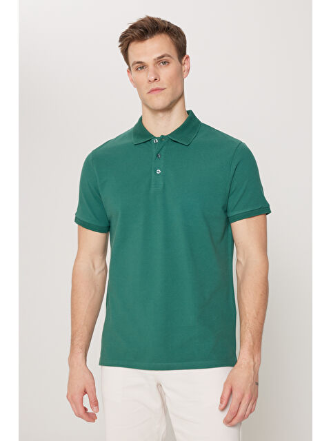 AC&Co / Altınyıldız Classics Erkek Koyu Yeşil Slim Fit Dar Kesim Polo Yaka %100 Pamuk Kısa Kollu Tişört - S000394291-19416