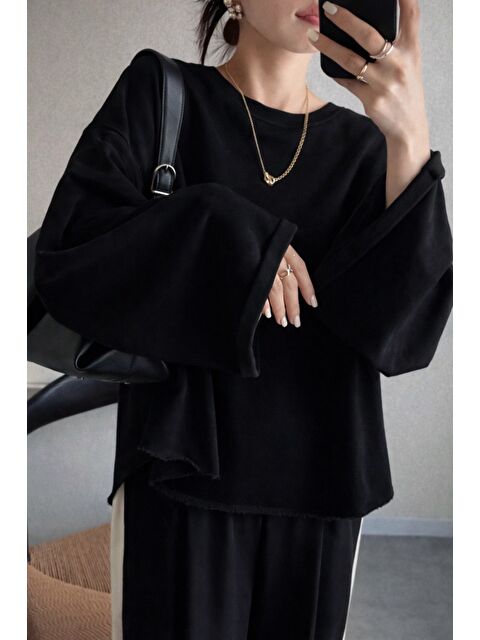 Tarz Cool Oversize Kesim Bisiklet Yaka Uzun Kollu Sweatshirt