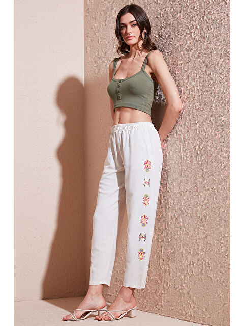 Lela Bohem İşlemeli Keten Ve Pamuk Karışımlı Şalvar Kadın Pantolon 5865050 - S000010009-37203