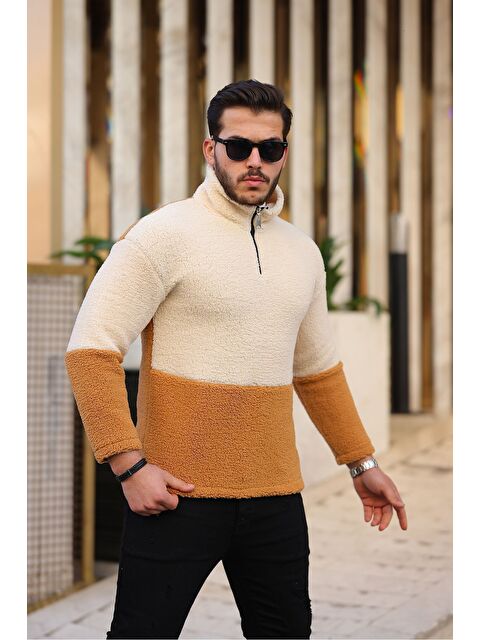 Comstar Yarım Fermuarlı Çift Renk Pelüş Sweatshirt