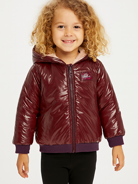 Casabony Kız Çocuk Elyaflı Kapüşonlu Bordo Mont - S000439304-19951