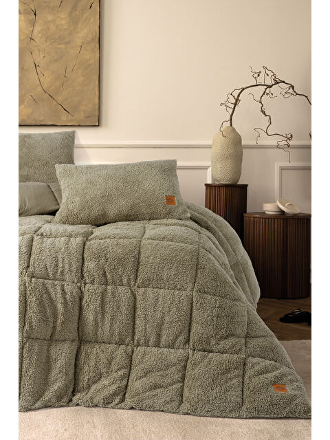 Varol Pamuk Box Çift Kişilik Pelüş Yorgan Seti Taş 195x215 cm