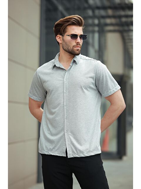 Madmext Gri Basic Kısa Kollu Erkek Gömlek E6760 - S000423916-20600