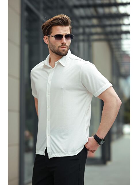 Madmext Beyaz Basic Kısa Kollu Erkek Gömlek E6760 - S000423916-20063