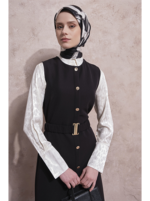 ARMİNE Kemerli Jile Elbise Siyah