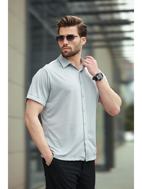 Madmext Mavi Basic Kısa Kollu Erkek Gömlek E6760 - S000423916-17234