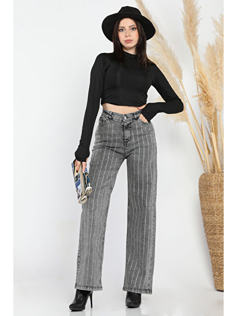 Gülseli Yüksel Bel Taş Detaylı Palazzo Jean Pantolon - S000289629-29666