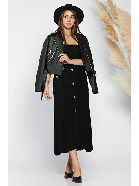 Gülseli Kadın Fitilli Düğme Detaylı Yırtmançlı Etek - S000290555-19351