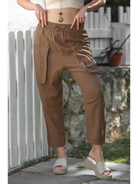 Chiccy Organik Pamuk Tarçın Rengi Kargo Cepli Lastikli Ve Bağlamalı Bel Şalvar Dokuma Pantolon 100 65 - S000416098-19956
