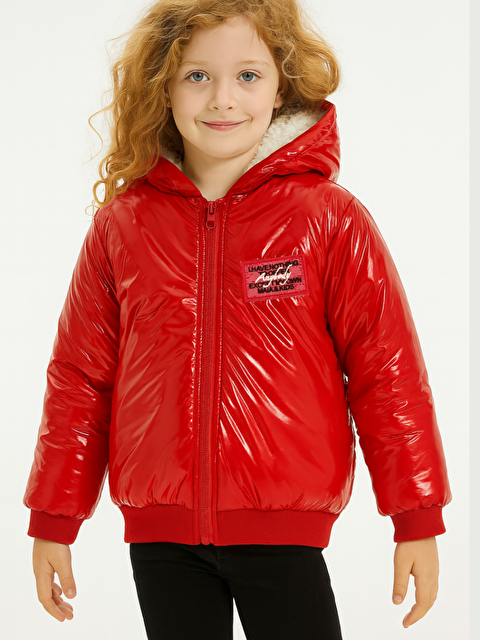 Casabony Kız Çocuk Elyaflı Kapüşonlu Kırmızı Mont - S000439306-20045