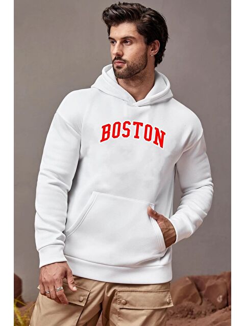 uyguntarz Unisex Boston Baskılı Erkek %100 Pamuk Hoodie - S000268355-20063