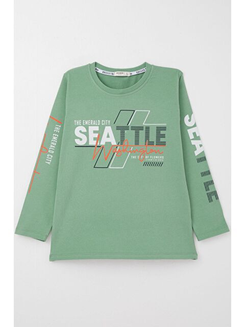 Breeze Erkek Çocuk Uzun Kollu Tişört Renkli Yazı Baskılı Mint Yeşili (6-12 Yaş) - S000332613-29488