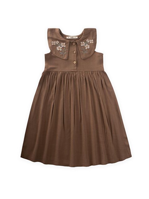 CİGİT Kız Çocuk Nakışlı Keten Elbise - S000386316-19413