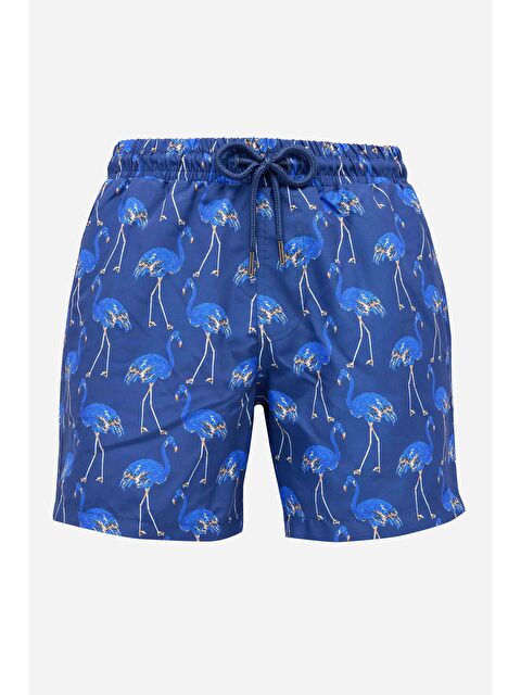 TUDORS Erkek Standart Fit Hızlı Kuruyan Desenli Sax Mavi Mayo Deniz Şortu