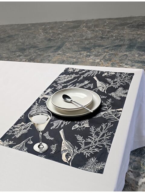 Asdiva Siyah-krem Kuş Desen 4 lü Amerikan servis , Placemat 30x50 - S000358510-5300
