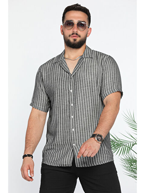 Mishar İtalia Slim Fit Çizgili Keten Gömlek - S000300507-19351