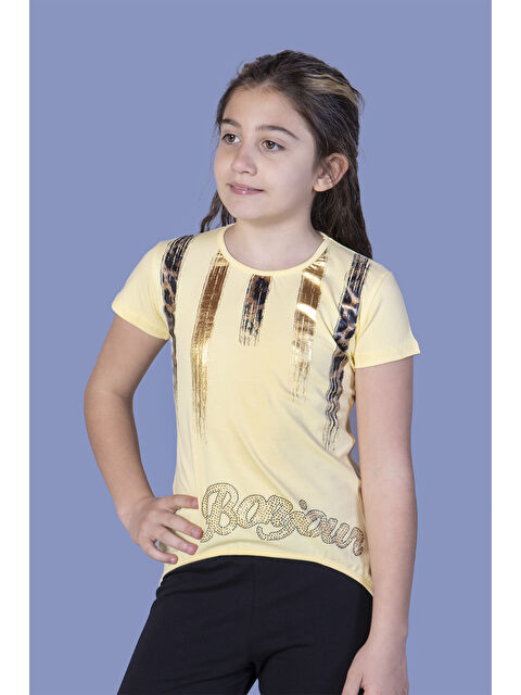 Toontoykids Kız Çocuk Varak Baskılı Taş İşlemeli Tişört