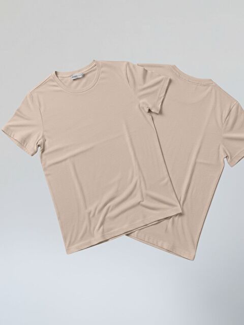 Trendseninle Unisex Bej Düz Tişört - S000515592-19928