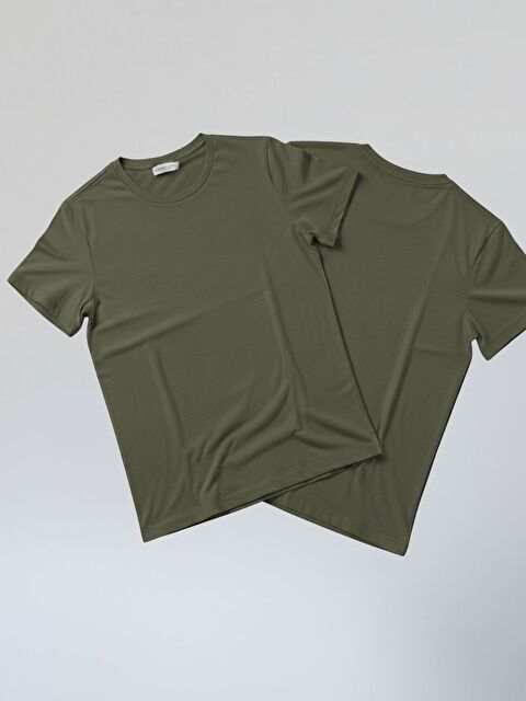 Trendseninle Unisex Haki Düz Tişört - S000515592-18547