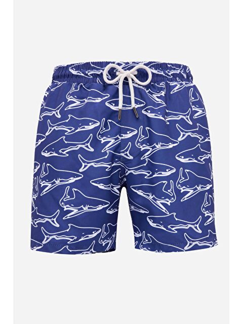 TUDORS Erkek Standart Fit Hızlı Kuruyan Desenli Lacivert Mayo Deniz Şortu