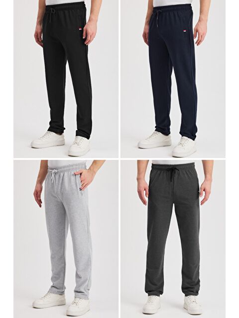 Mmetalic Siyah-Lacivert-Gri-Antrasit Erkek Fermuarlı Cepli Nakış Detaylı Düz Paça Rahat Kesim Günlük 4'lü Eşo - S000363299-3491