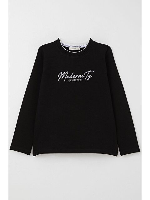 Breeze Erkek Çocuk Uzun Kollu Tişört Yazı Nakışlı Siyah (8-12 Yaş) - S000332619-19351