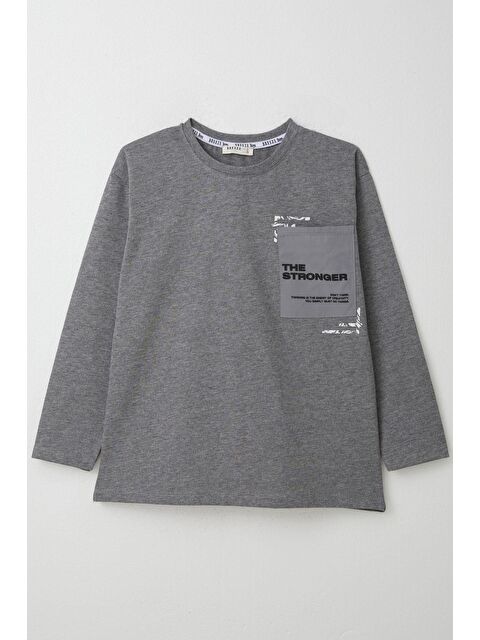 Breeze Erkek Çocuk Uzun Kollu Tişört Paraşüt Kumaş Cepli Koyu Gri Melanj (10-11 Yaş) - S000332622-29351