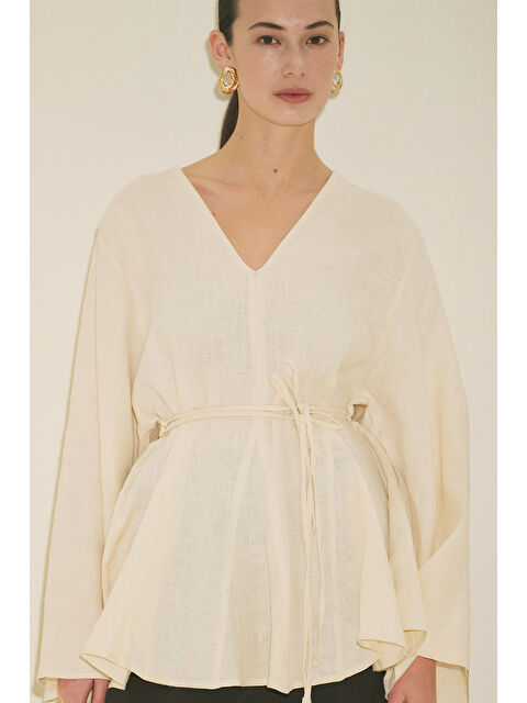 Manuka %100 Keten Volümlü Tunik Vanilya - S000529554-17162