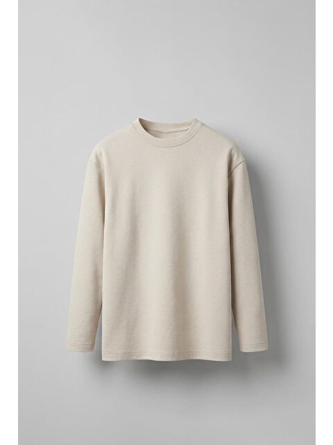Abluka Online Erkek Oversize Basic Uzun Kollu Sweatshirt Bej - S000279705-19928