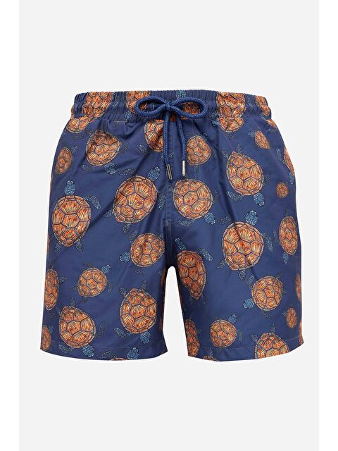 TUDORS Erkek Standart Fit Hızlı Kuruyan Desenli Lacivert Mayo Deniz Şortu