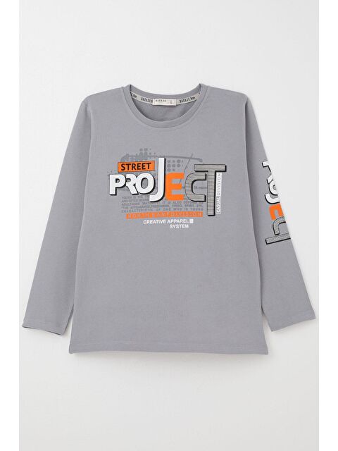 Breeze Erkek Çocuk Uzun Kollu Tişört Yazı Baskılı Gri (6-12 Yaş) - S000332624-20600