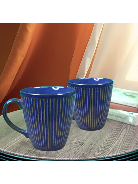 Bam Hediyelik Eşya 2'li Çizgili Seramik Kupa - S000508662-17234