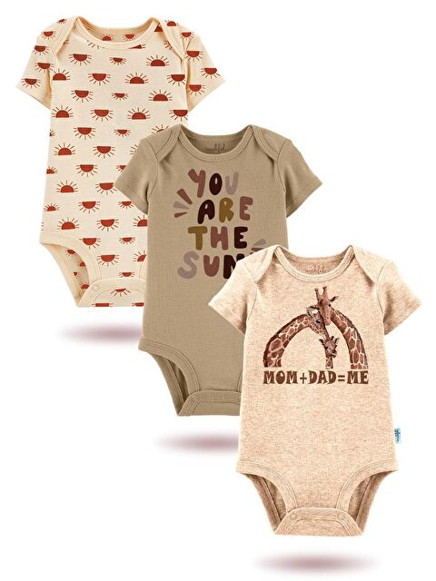 Mahfel 3'Lü Organik Baskılı Kısa Kollu Unisex Bebek Çıtçıtlı Body - S000177633-12