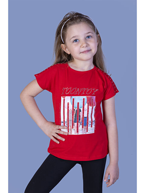 Toontoykids Kız Çocuk Dijital Baskılı Taş İşlemeli Tişört