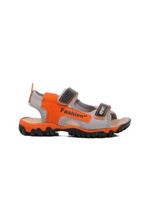 Ayakmod Siyah-Turuncu Ortopedik Cırtlı Erkek Çocuk Sandalet 24-410-F - S000218971-37448