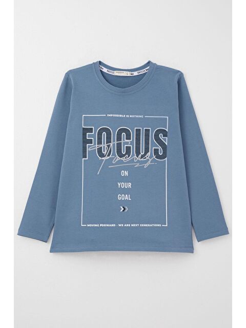 Breeze Erkek Çocuk Uzun Kollu Tişört Slogan Temalı Yazı Baskılı İndigo (6-12 Yaş) - S000332618-23093