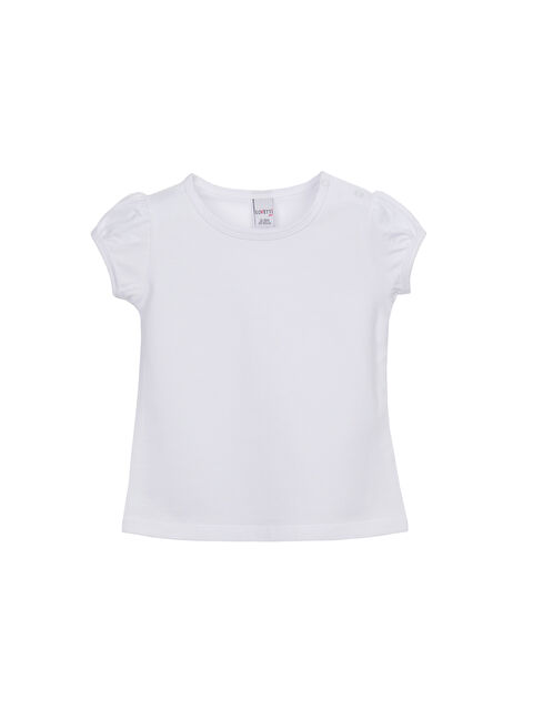 Lovetti Beyaz Basic Kız Bebek Çıtçıtlı Sıfır Yaka Karpuz Kol Tişört - S000422029-20063