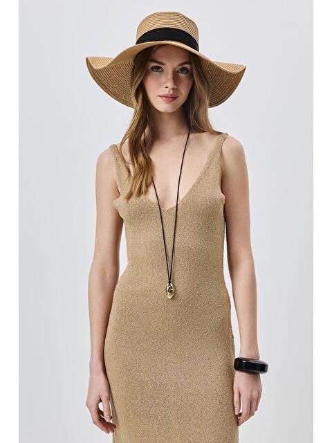 C&City Fiyonk Detaylı Geniş Hasır Şapka Y8215 Camel - S000388353-4557